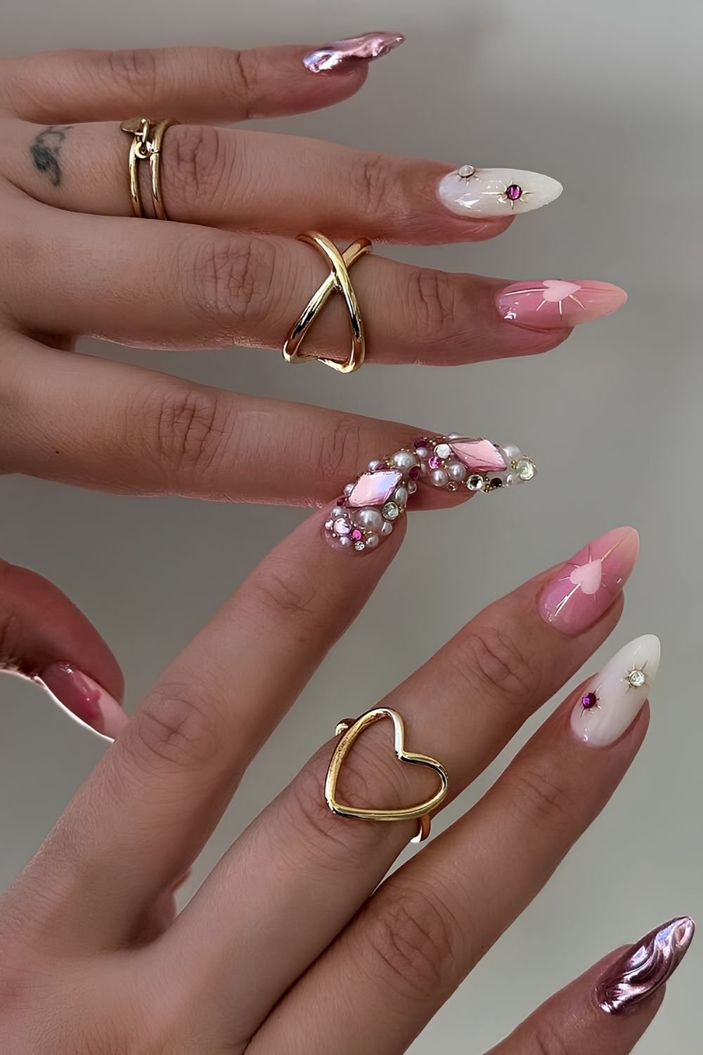 Bejeweled valentines day nails