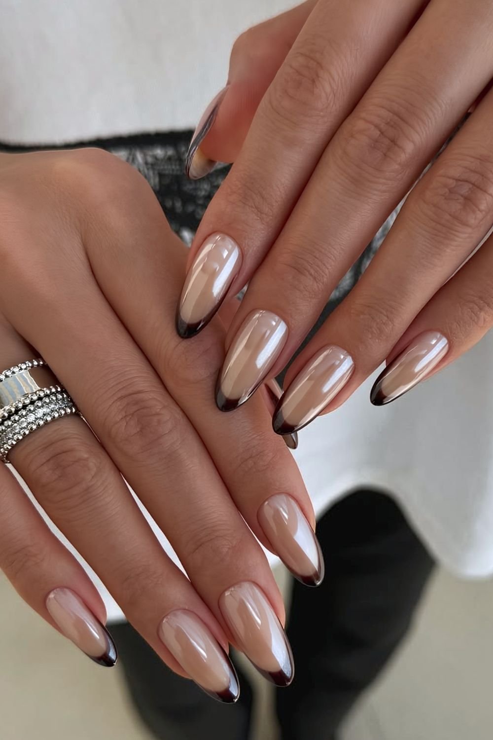 Cappucino glazed nails with chocolate brown tips