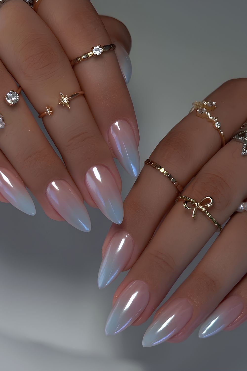 Glazed light blue ombre nails