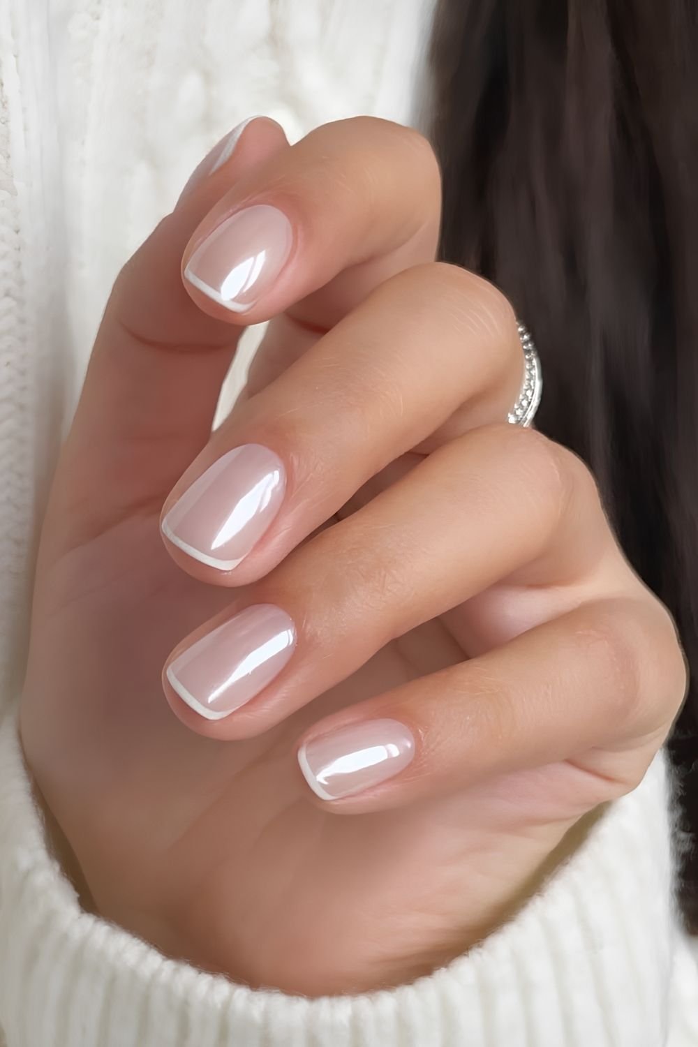Glazed milky white micro french nails