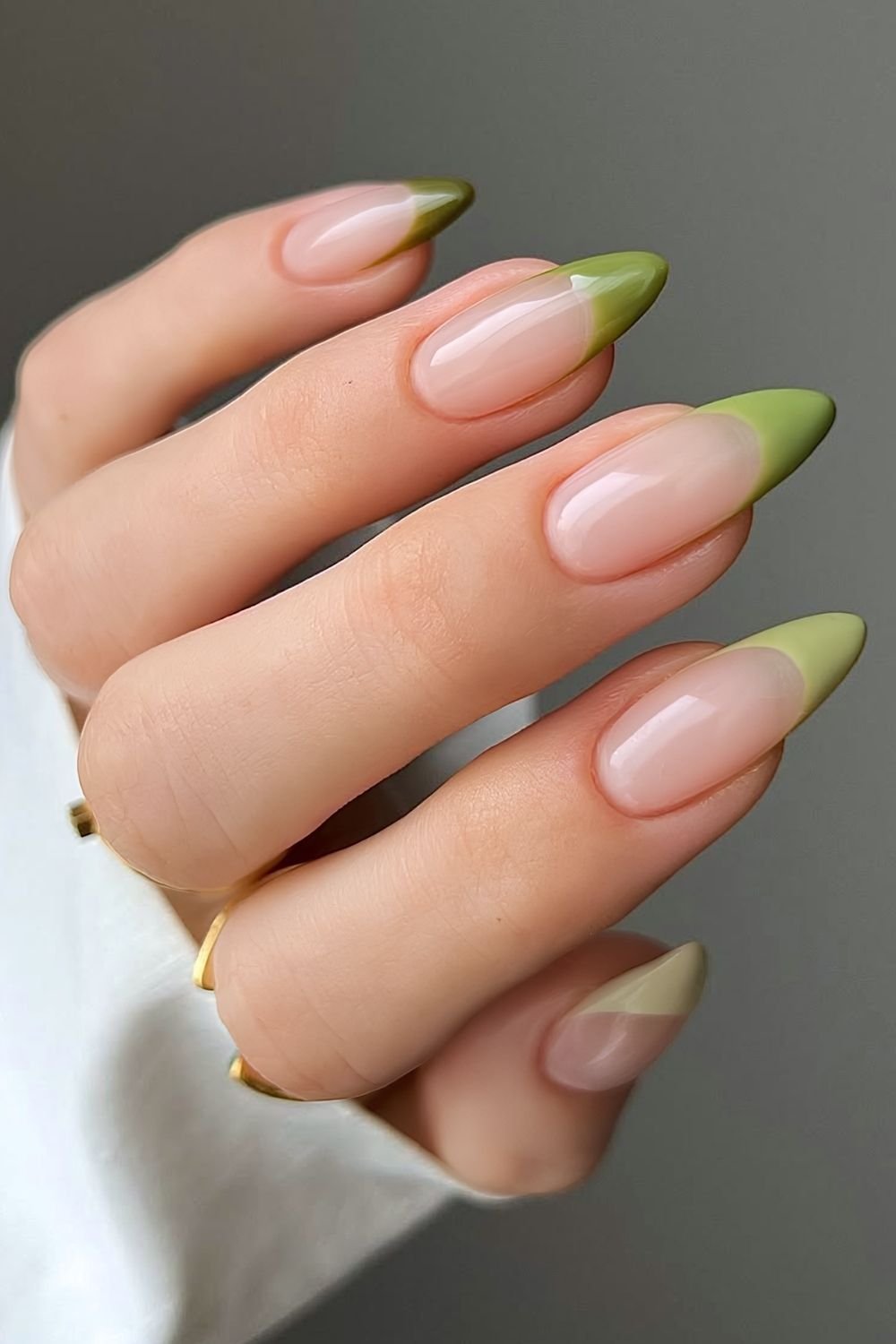 Green gradient French tip nails