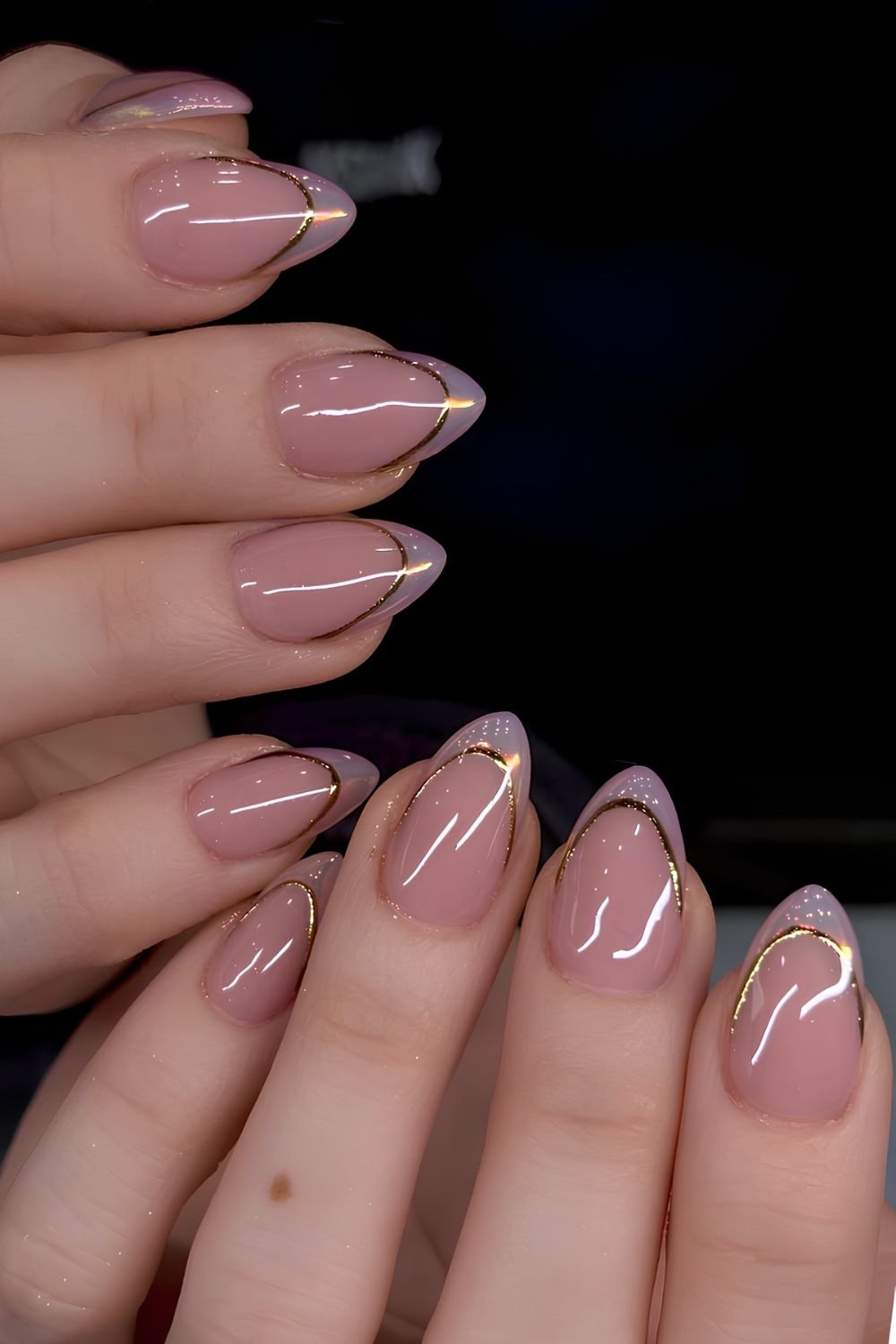 Opalite french tips with gold chrome outline
