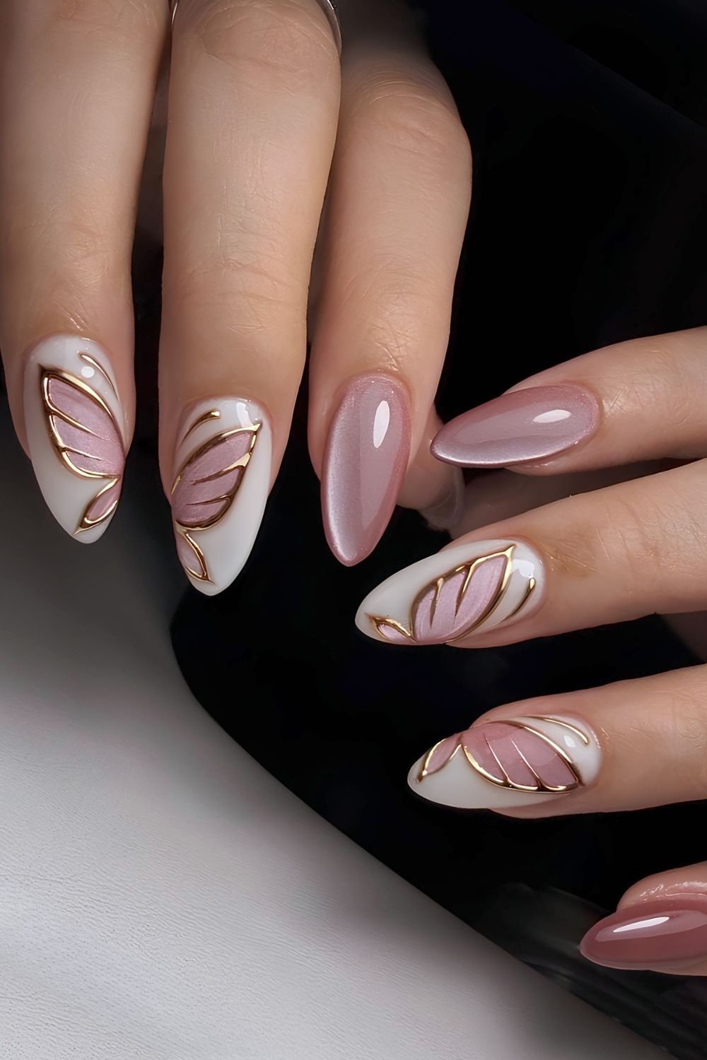 Pink butterfly cat eye nails