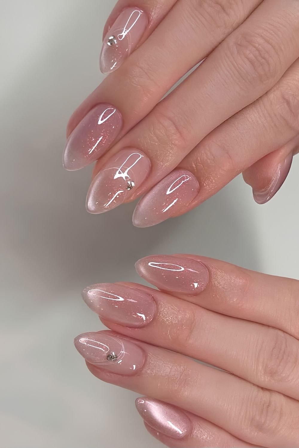 Pink glass nails with rhinestones