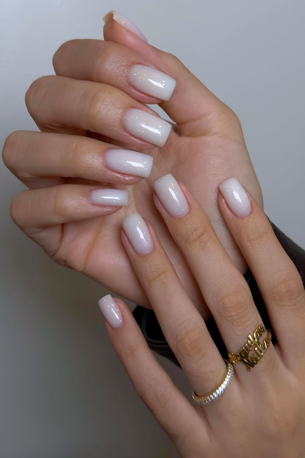 Sparkly milky white square nails