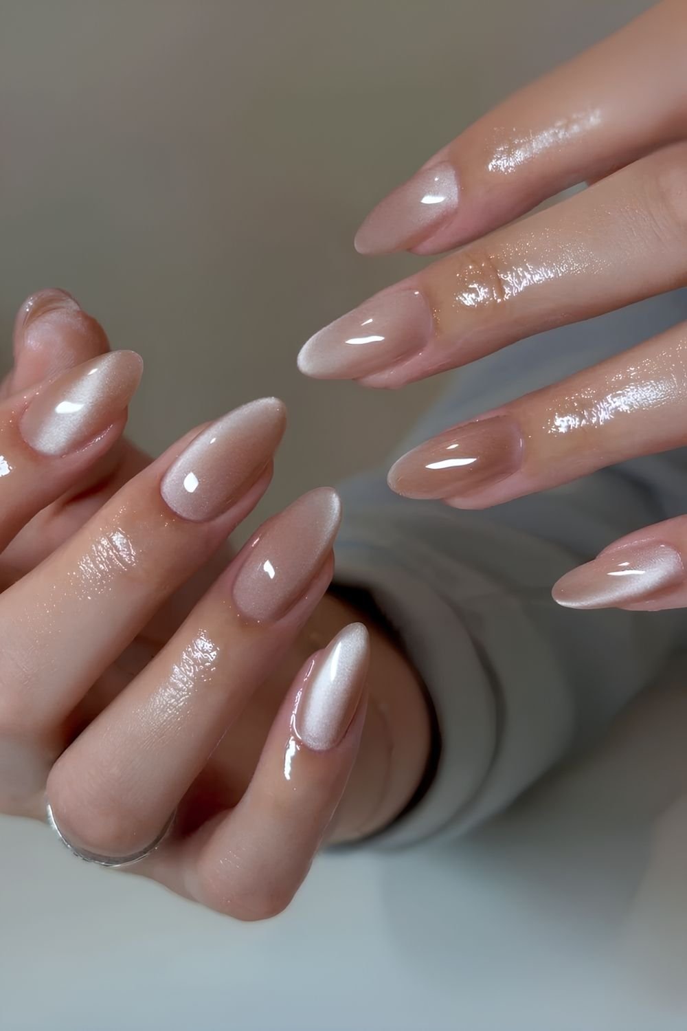 Beige brown ombre glass nails