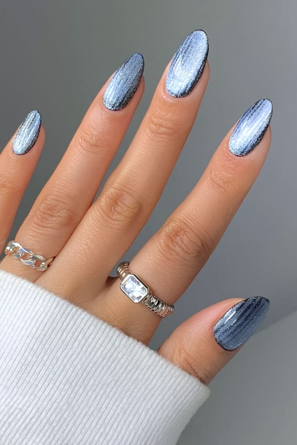 Icy blue ribbed glass nails