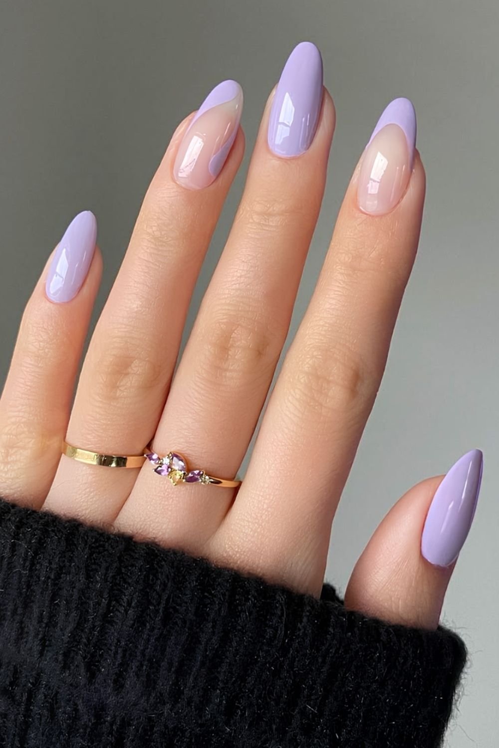 Lavender nails with negative space and French tip accents