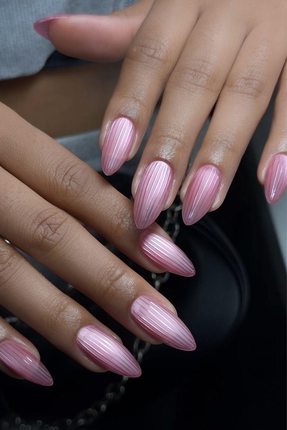 Light pink ribbed glass nails