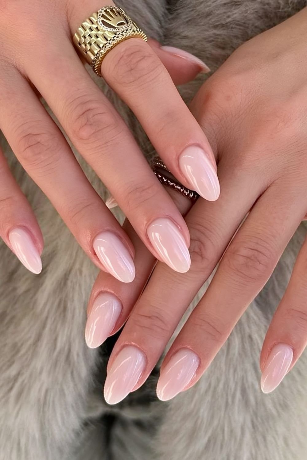Milky pink short almond nails