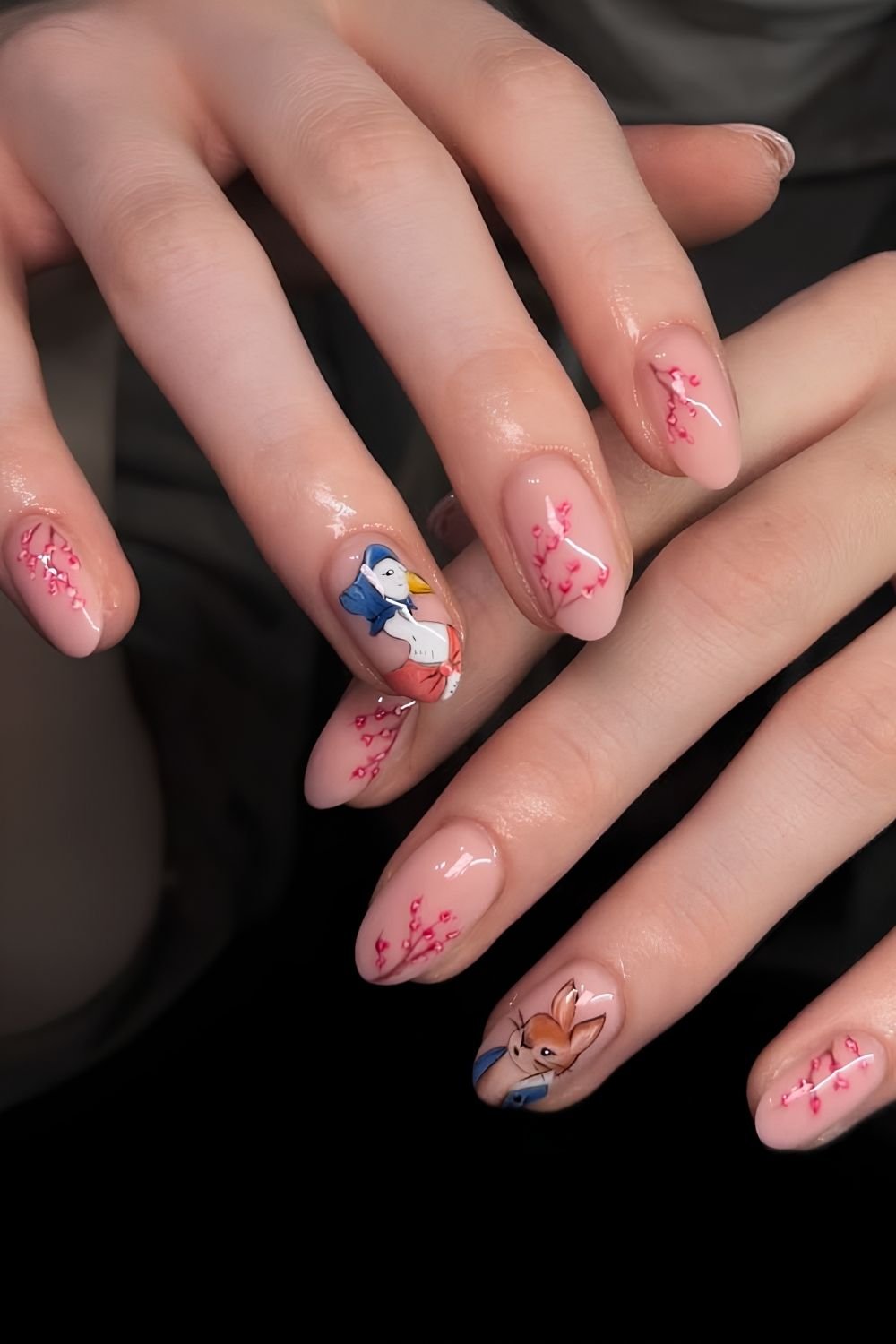 Neutral base with cherry blossom tree Peter Rabbit and Jemima Puddle Duck