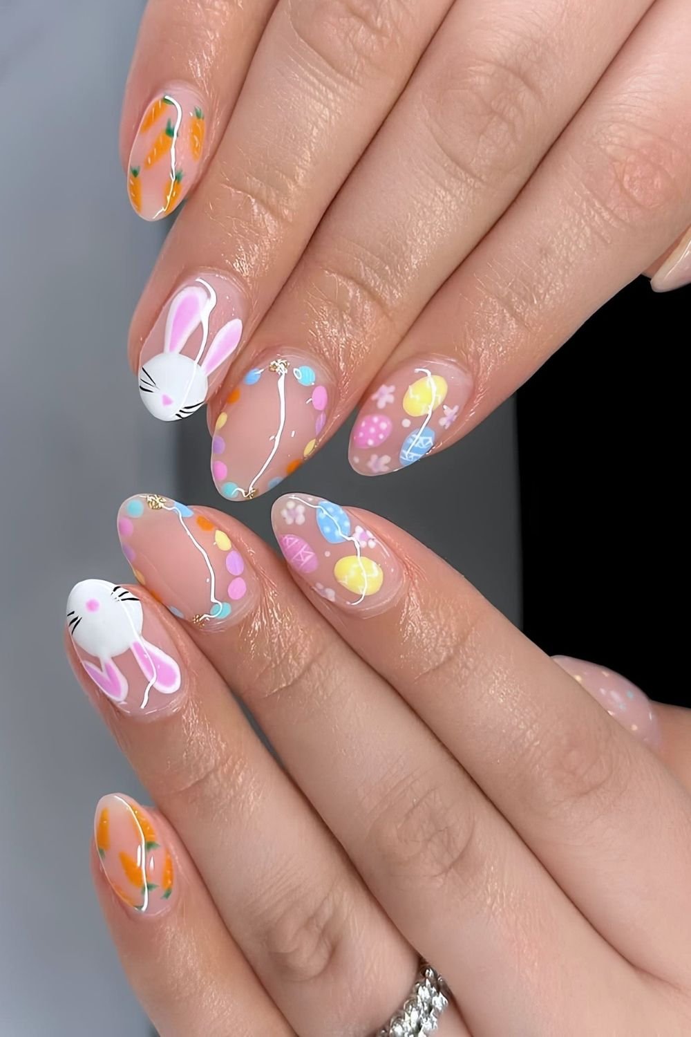 Neutral base with easter nail design