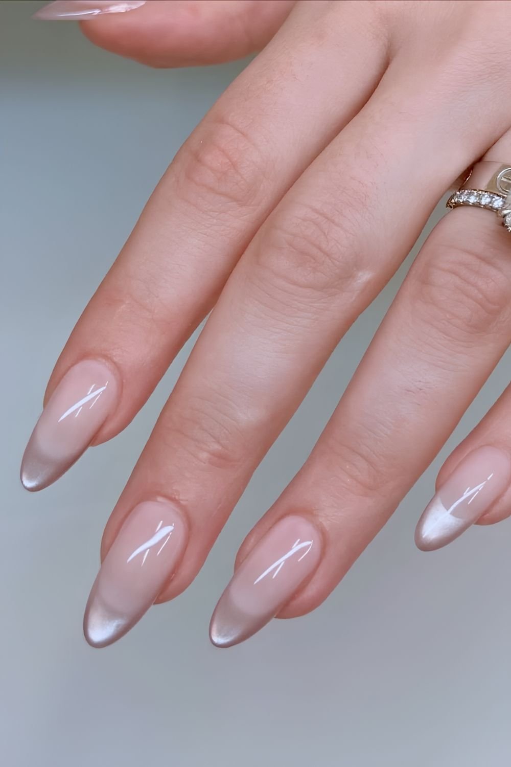 Neutral glass French tip nails