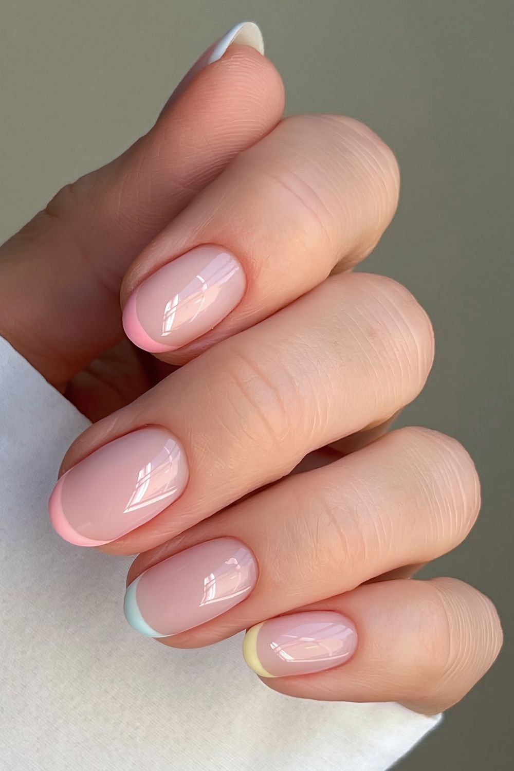 Oval pastel skittle nails