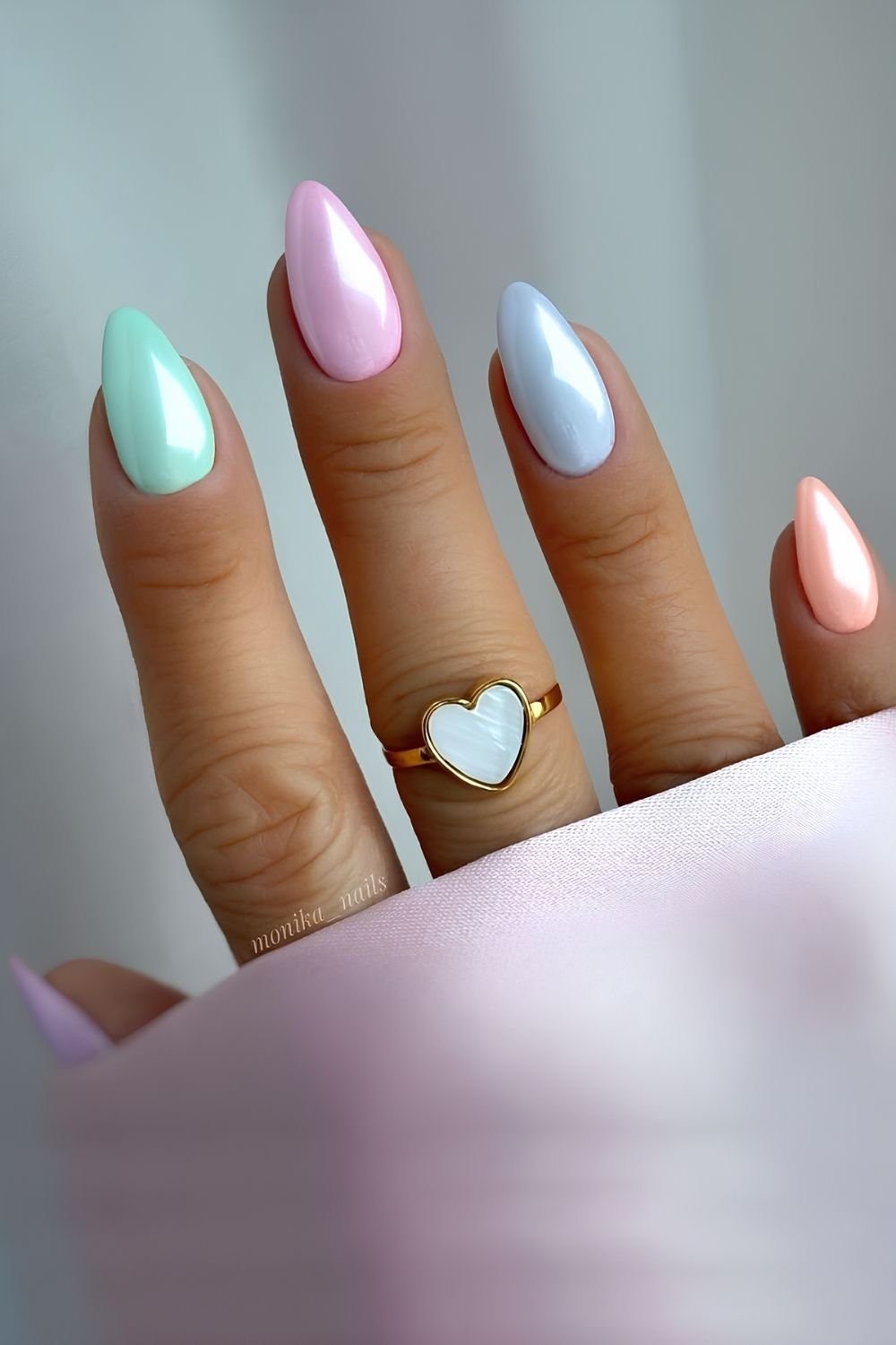 Pastel chrome skittle nails