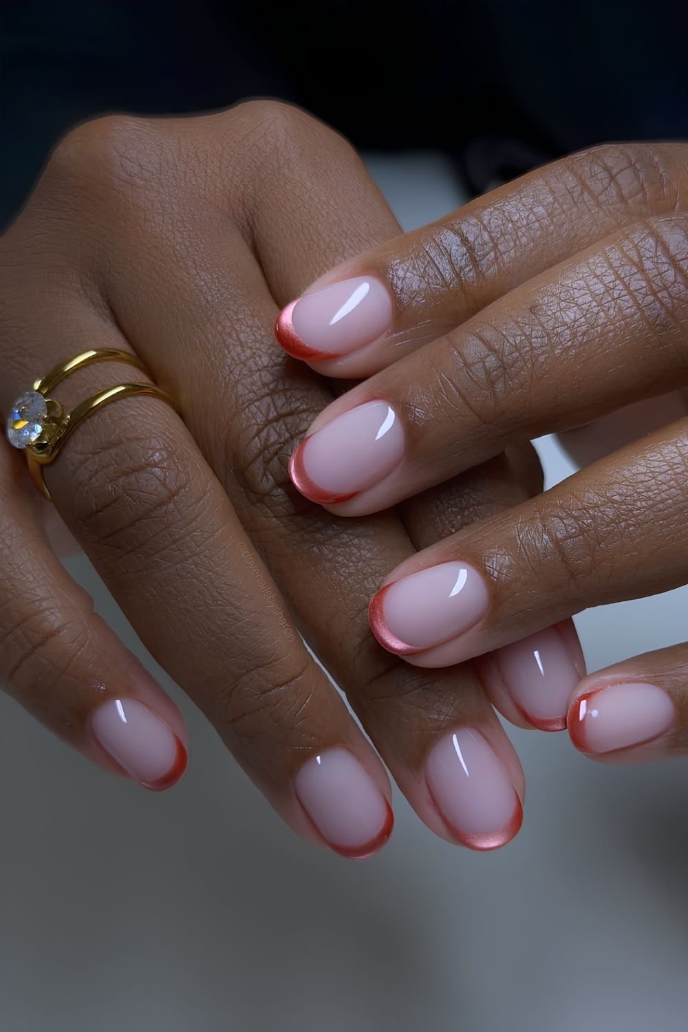 Peach glass French tips