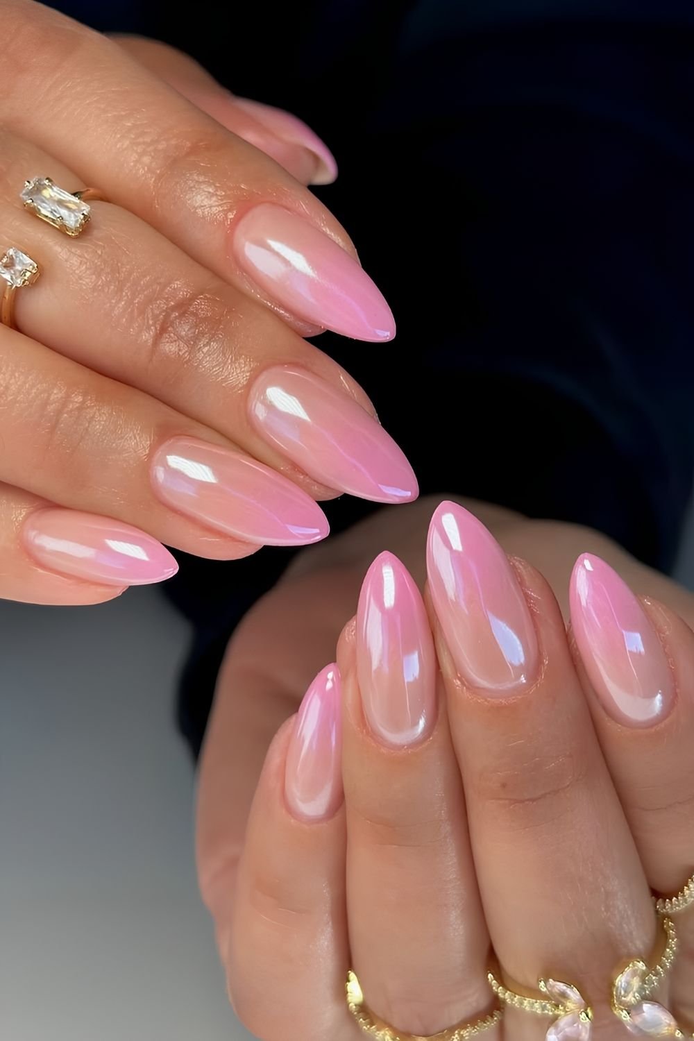 Pink chrome ombre French tip nails