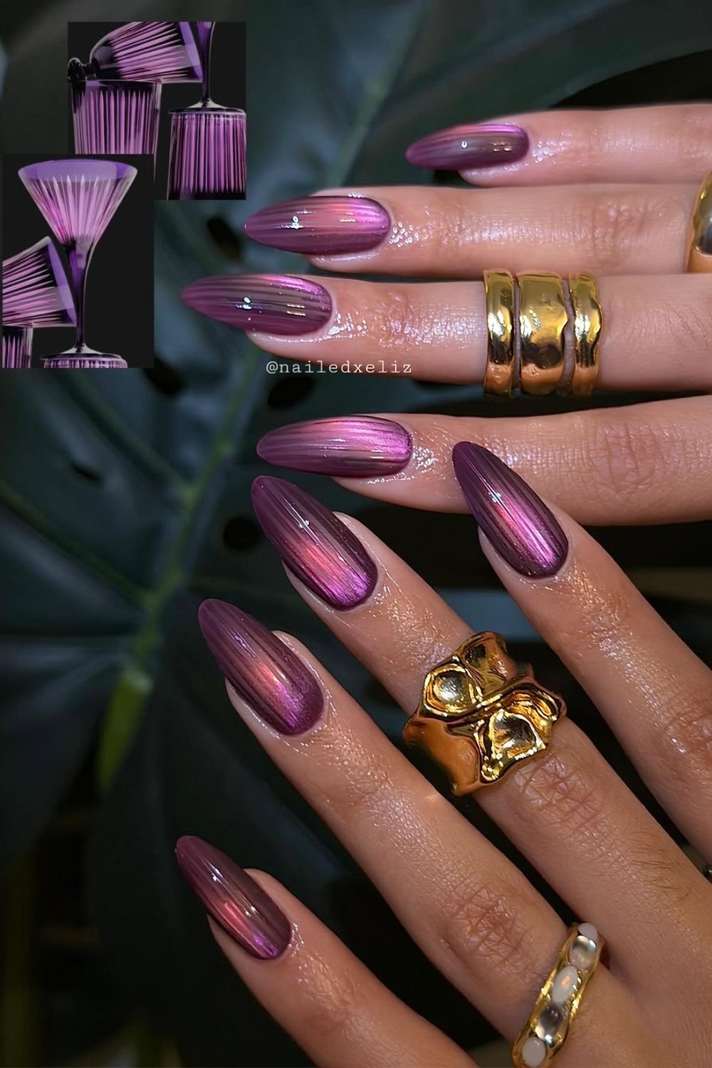 Purple ribbed glass nails with glass texture example