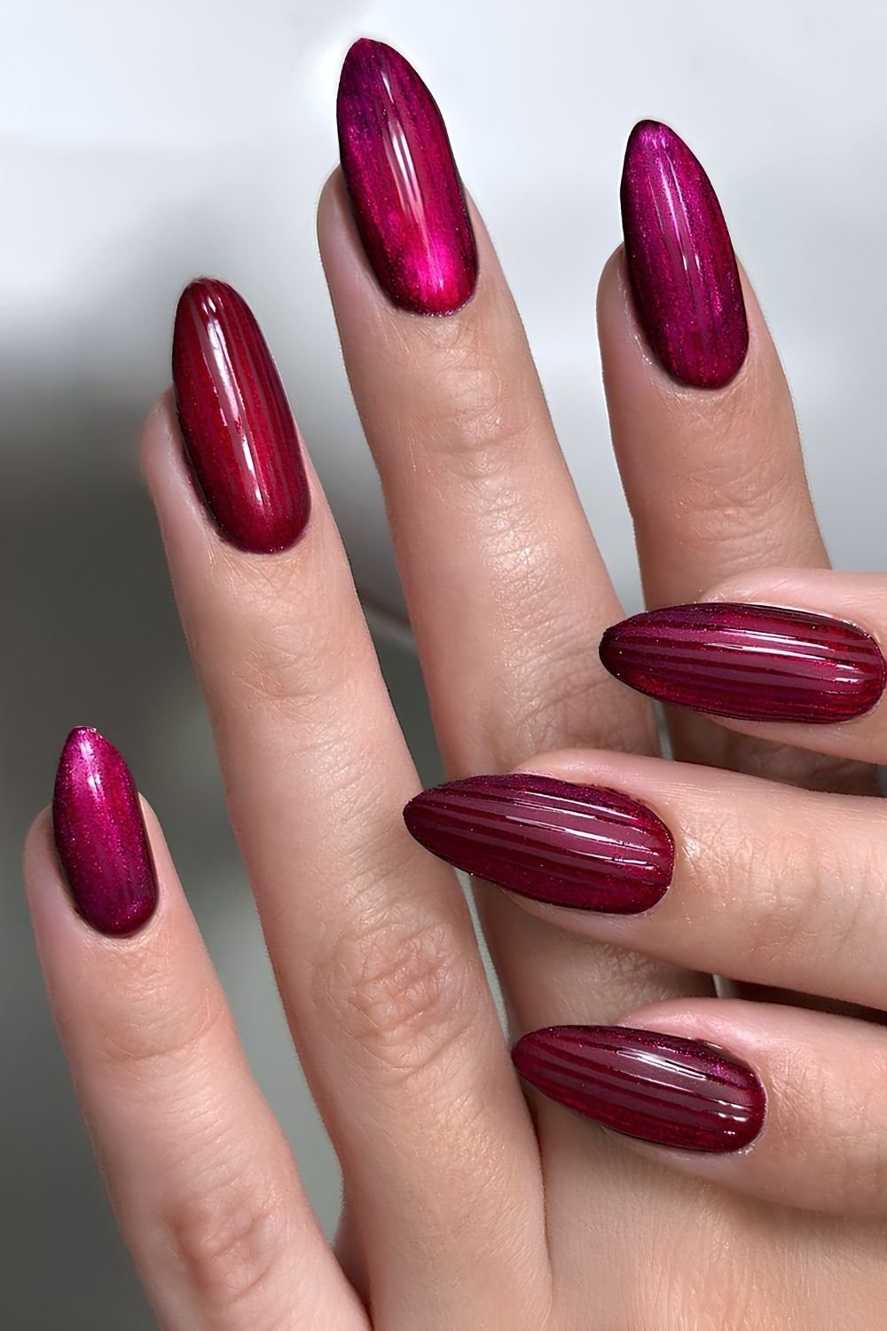 Red berry ribbed glass nails