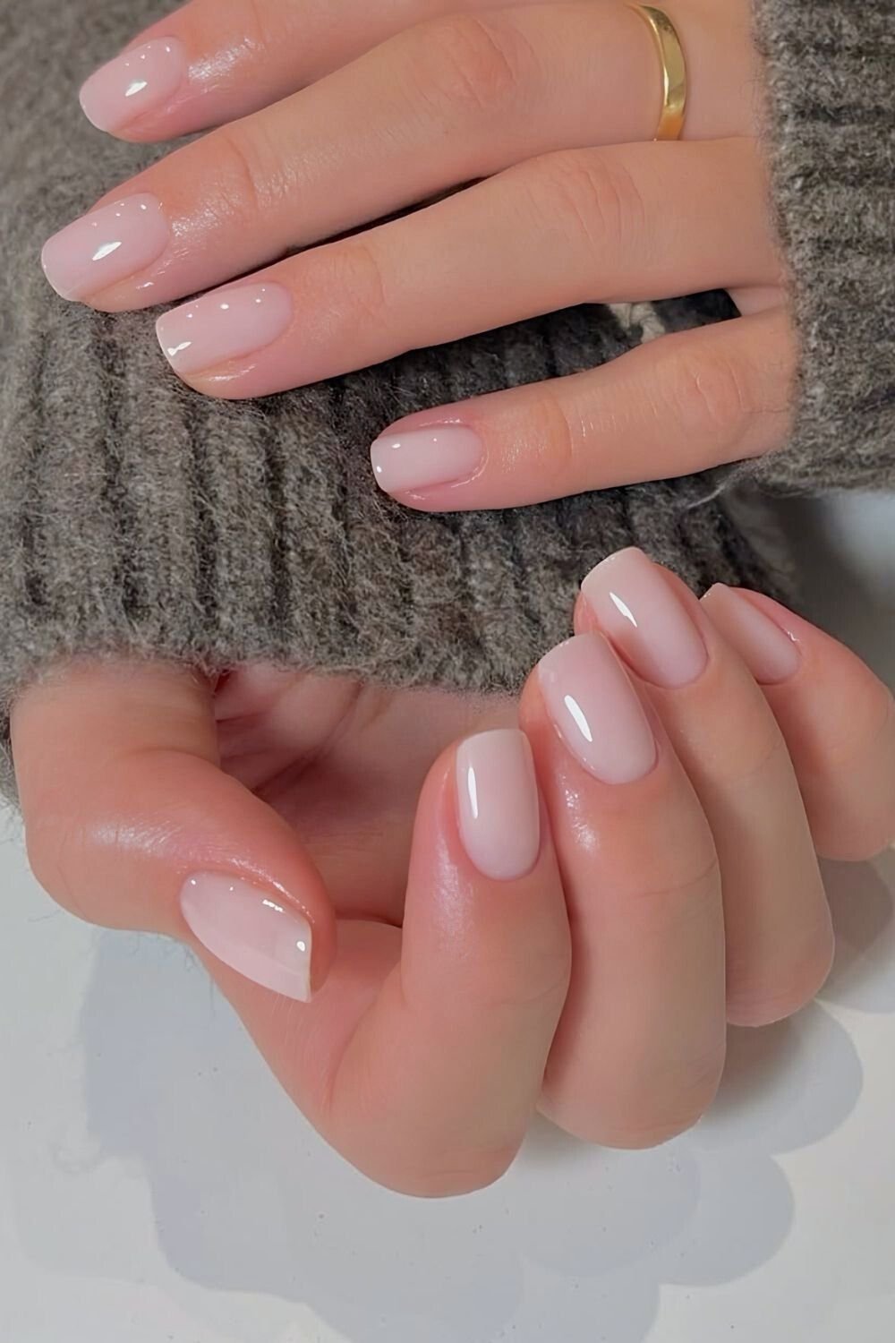 Sheer milky pink mani