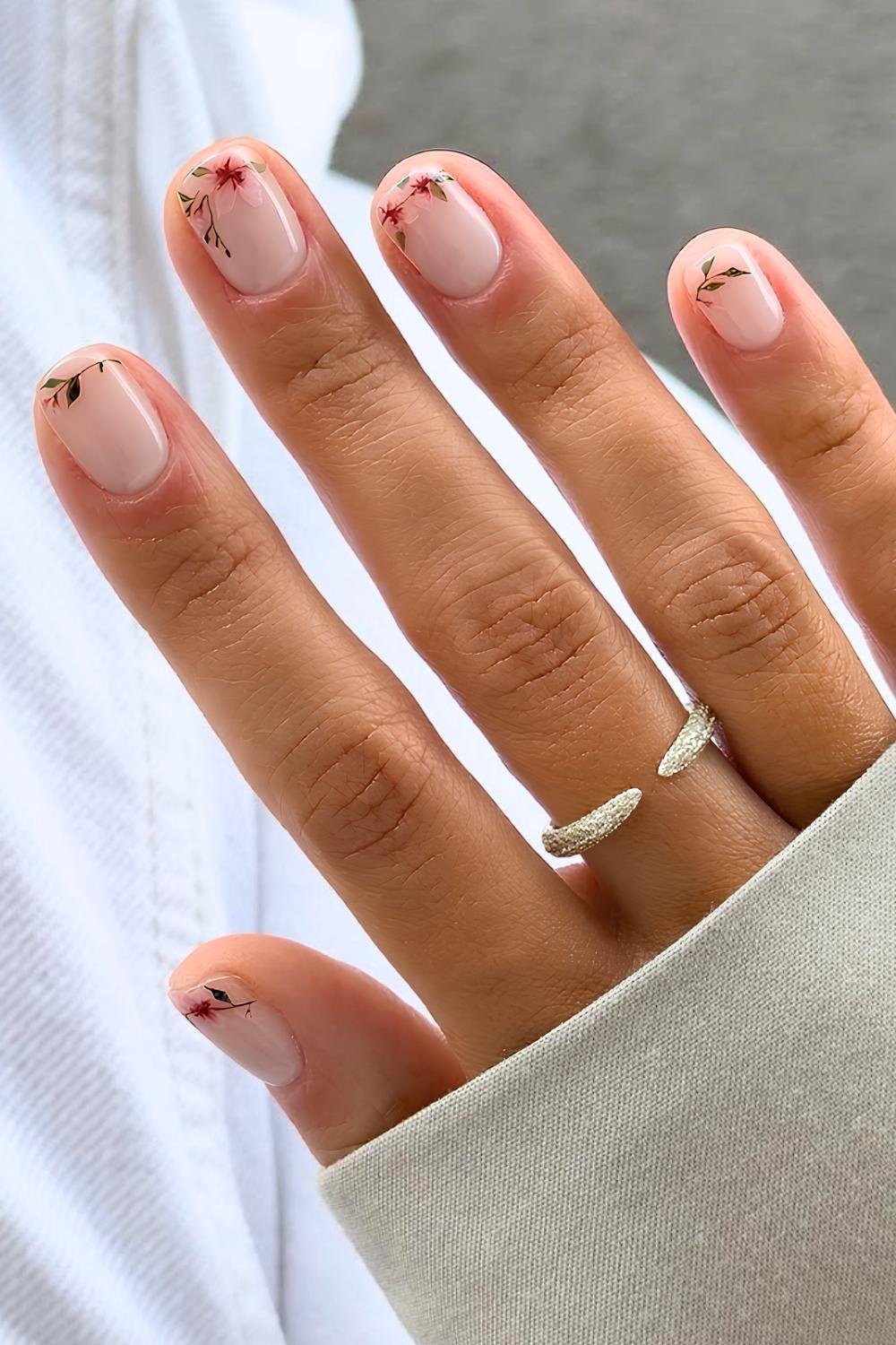 Short cherry blosom French tips