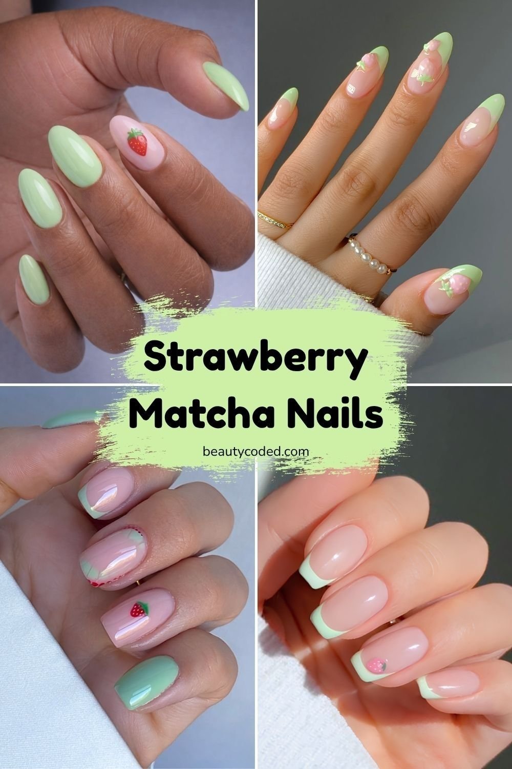 Strawberry matcha nails pinterest