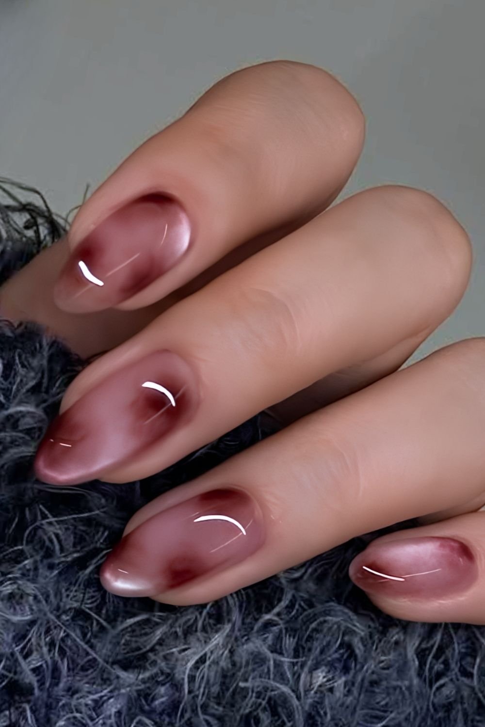Transparent glass nails with abstract brown blooming gel design