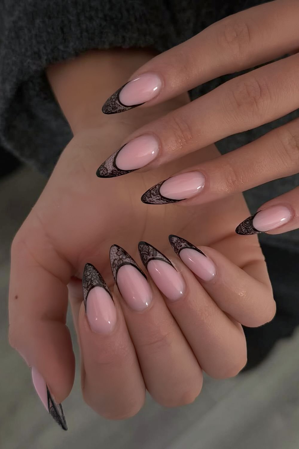 Black Lace French Nails