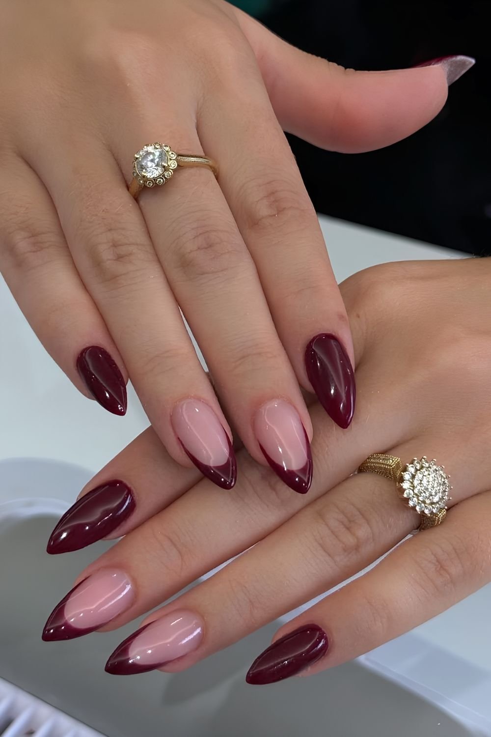 Burgundy nails with French tip accents