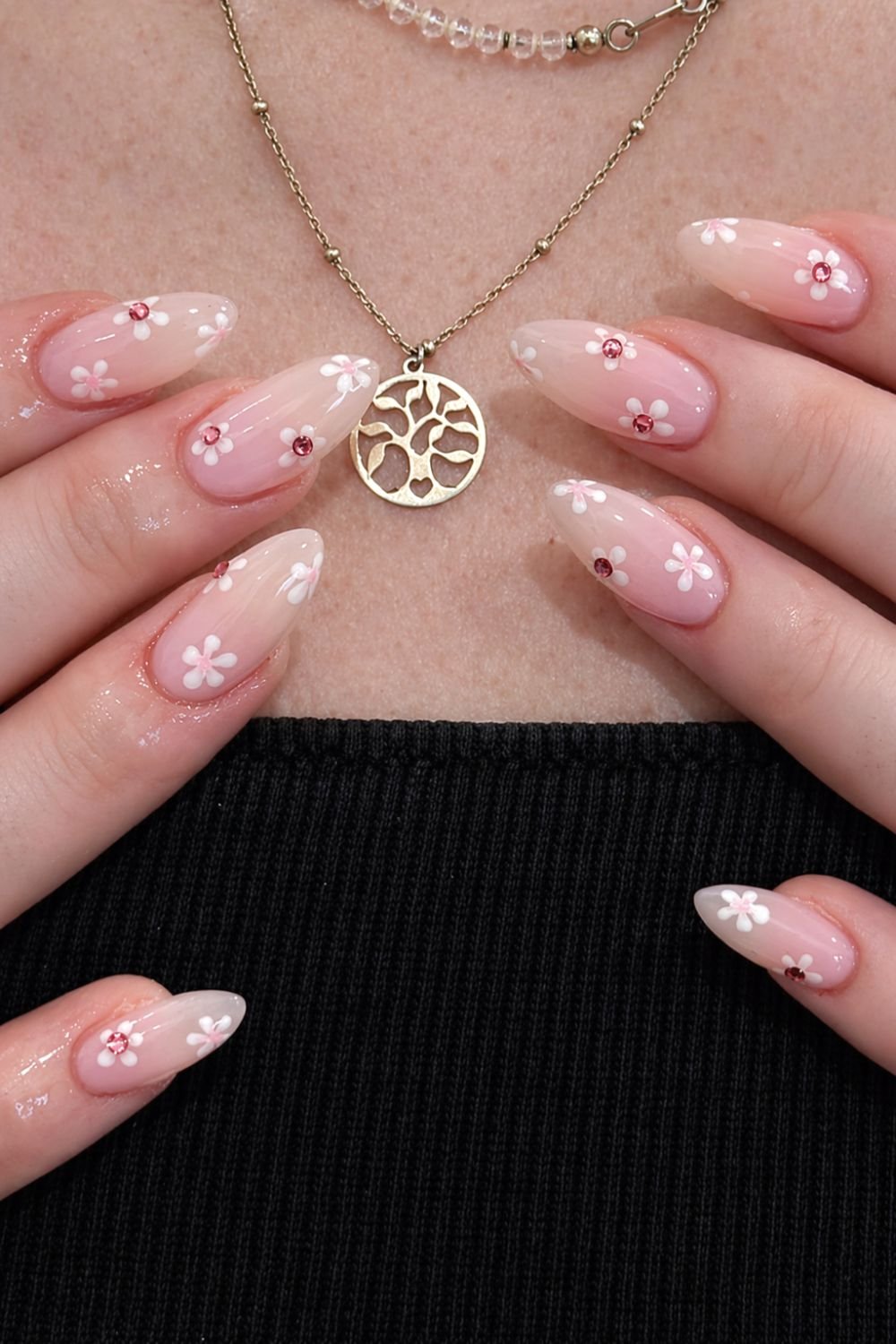 Cherry blossom nais with rhinestone flower centers