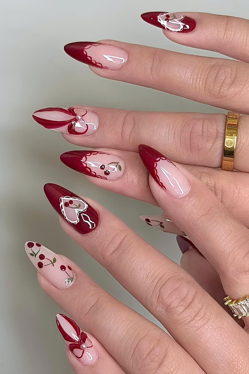 Cherry red lace nails