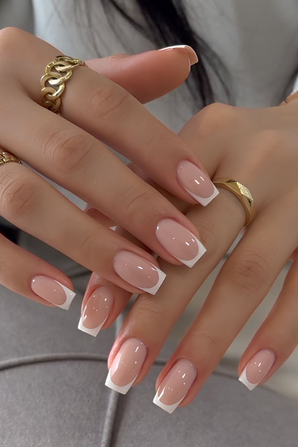 Classic French mani on square shaped nails