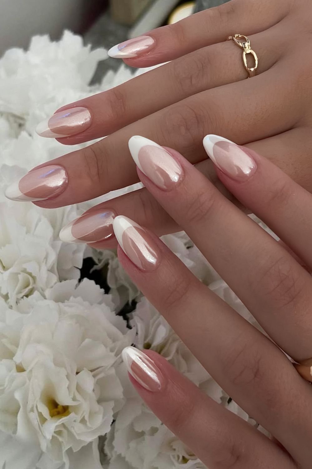 Glazed white French tip nails