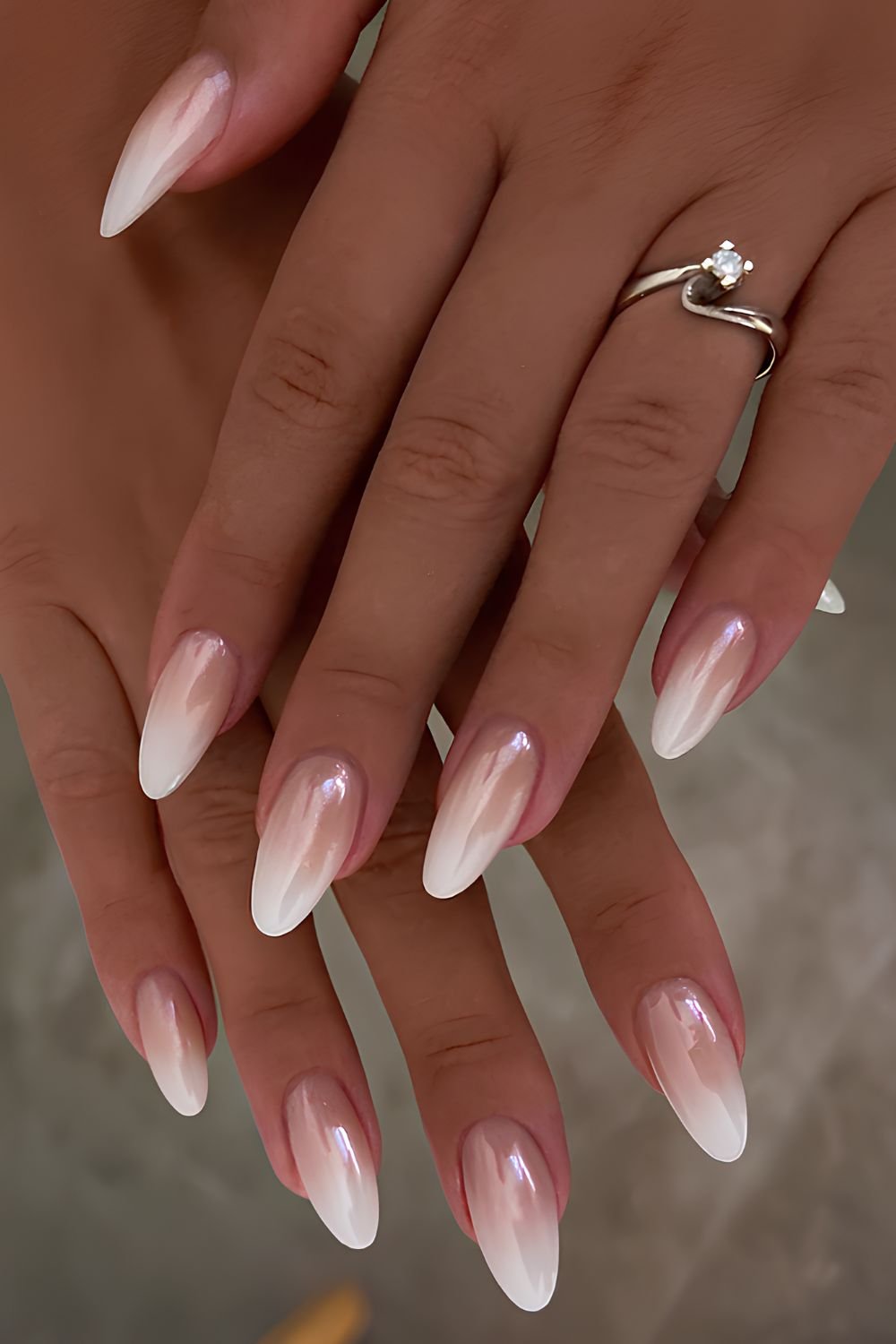 Glazed white ombre French manicure