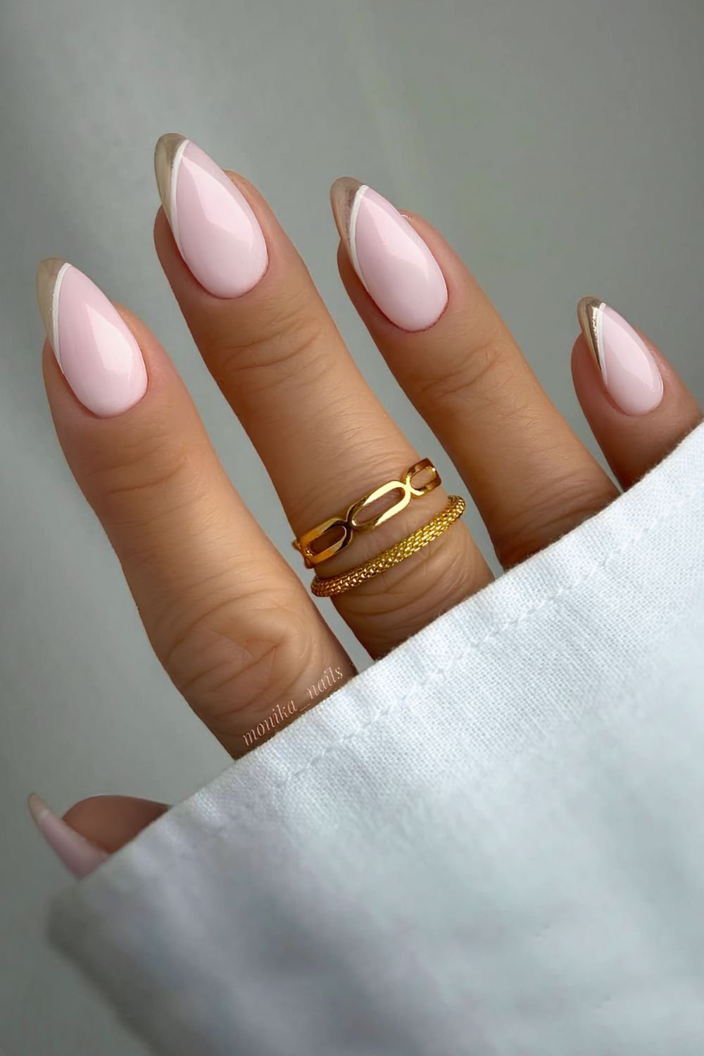 Golden chrome side French tip nails