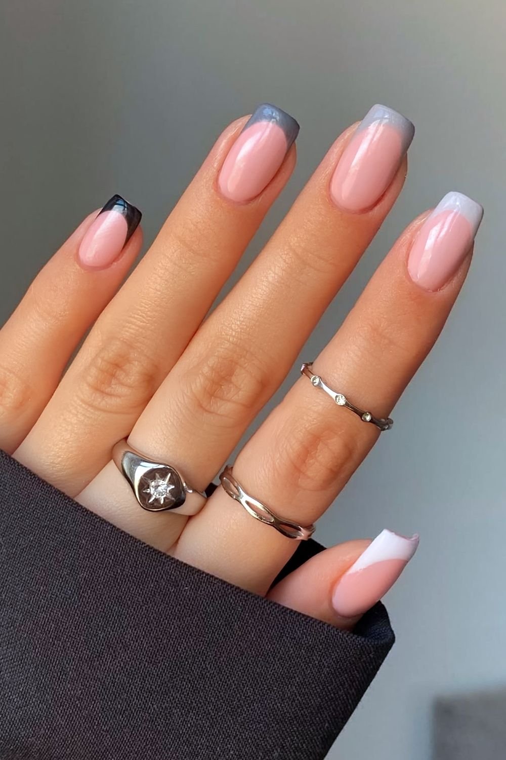 Gray gradient French nails