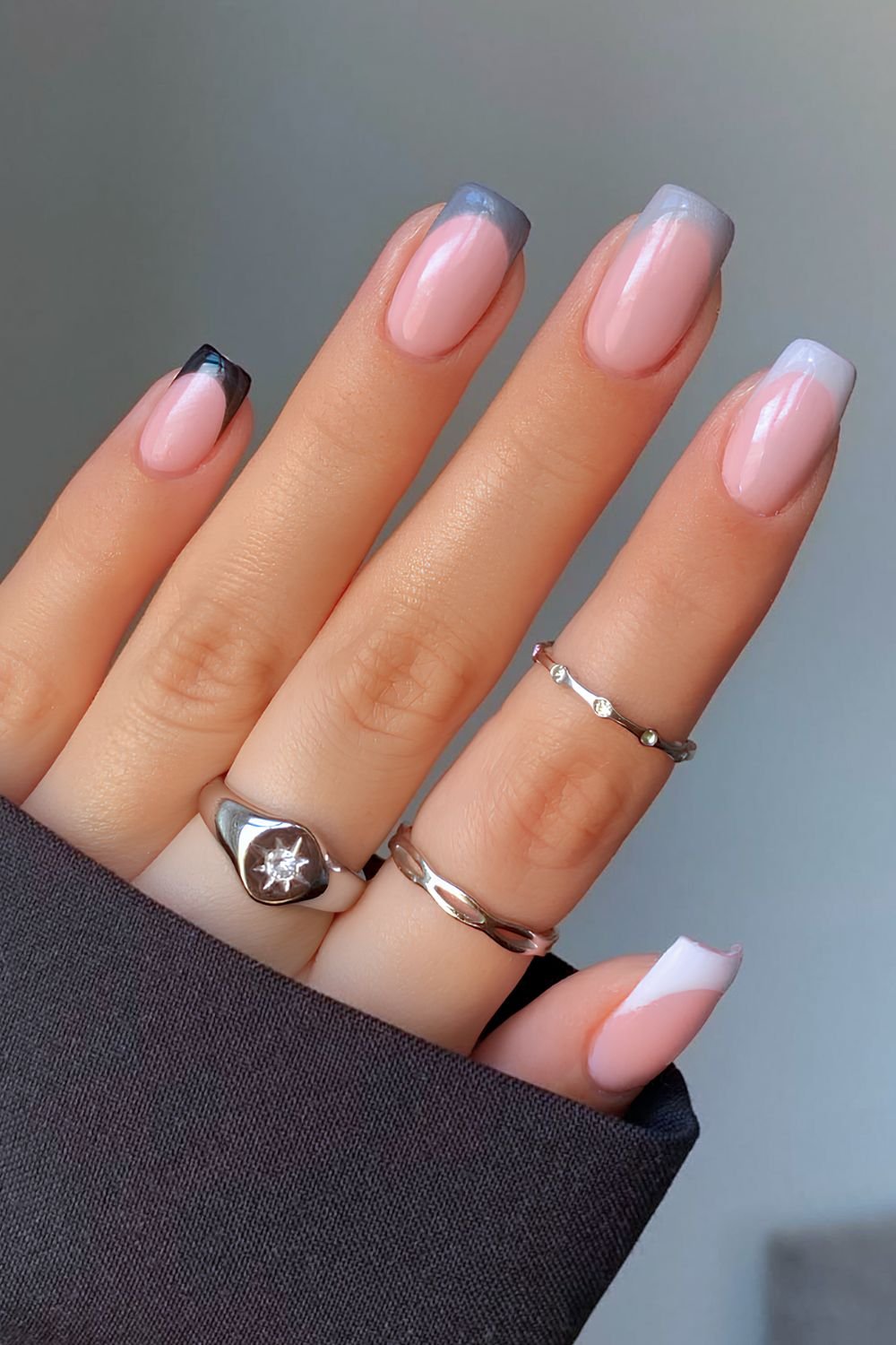Gray gradient French tip nails