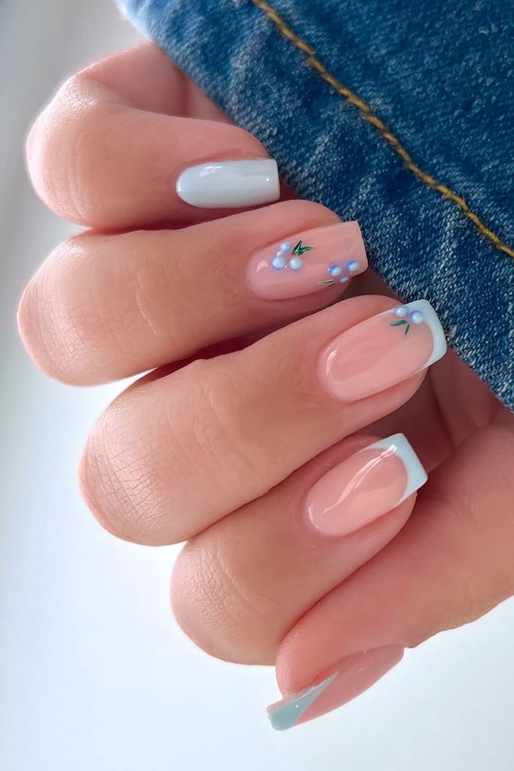 Light Blue French tips with blueberries