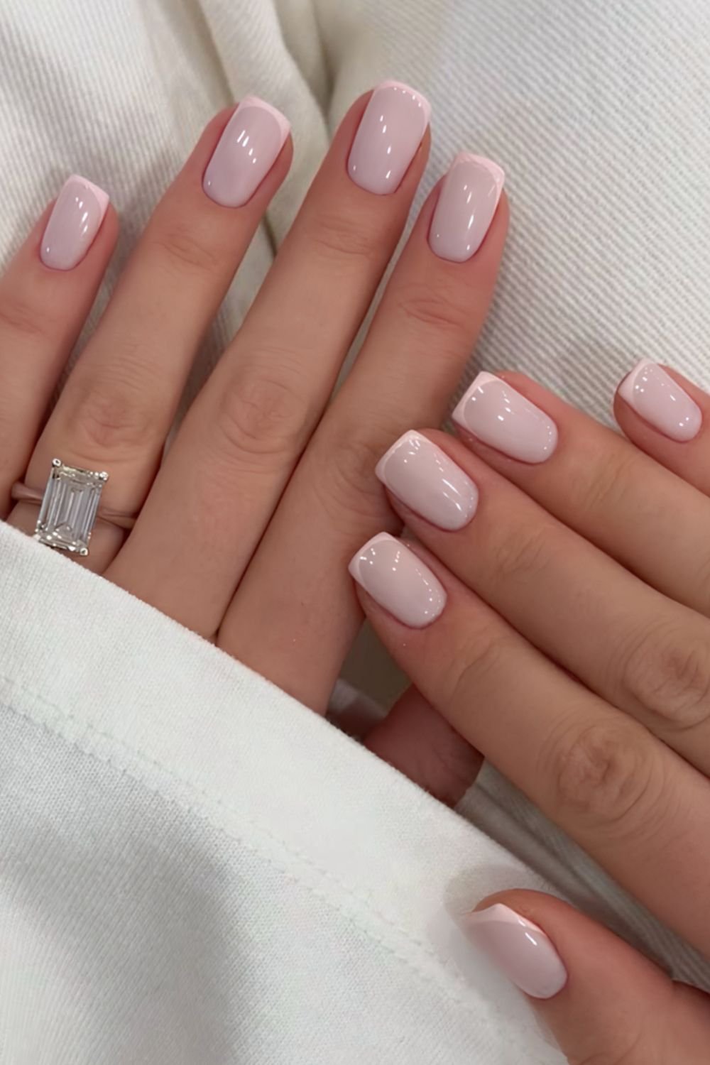 Milky pink micro French tip nails