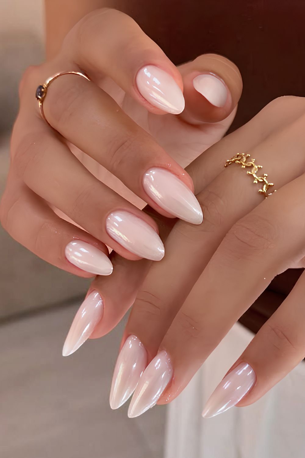 Milky white chrome manicure