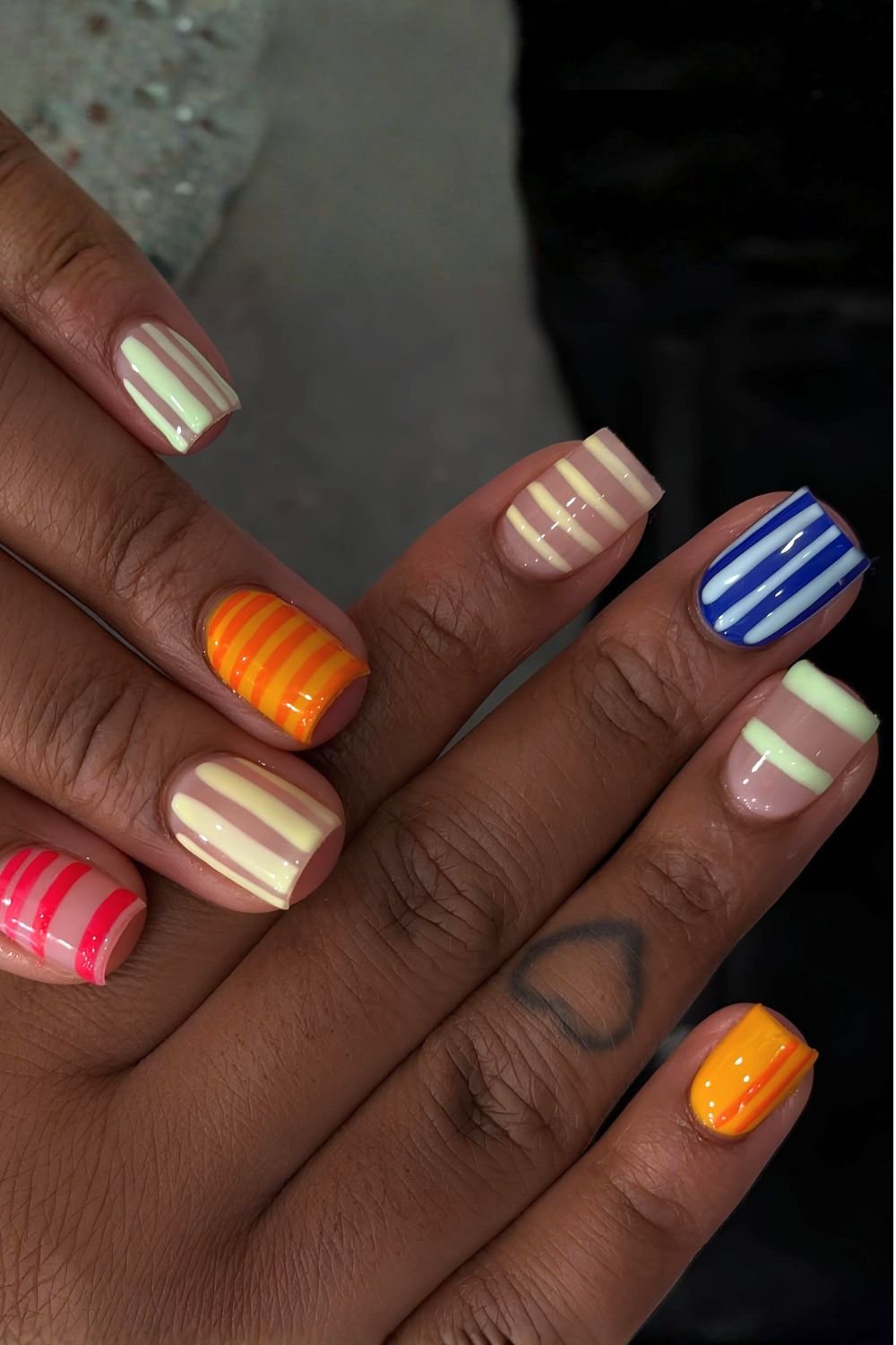 Neon and pastel striped nails
