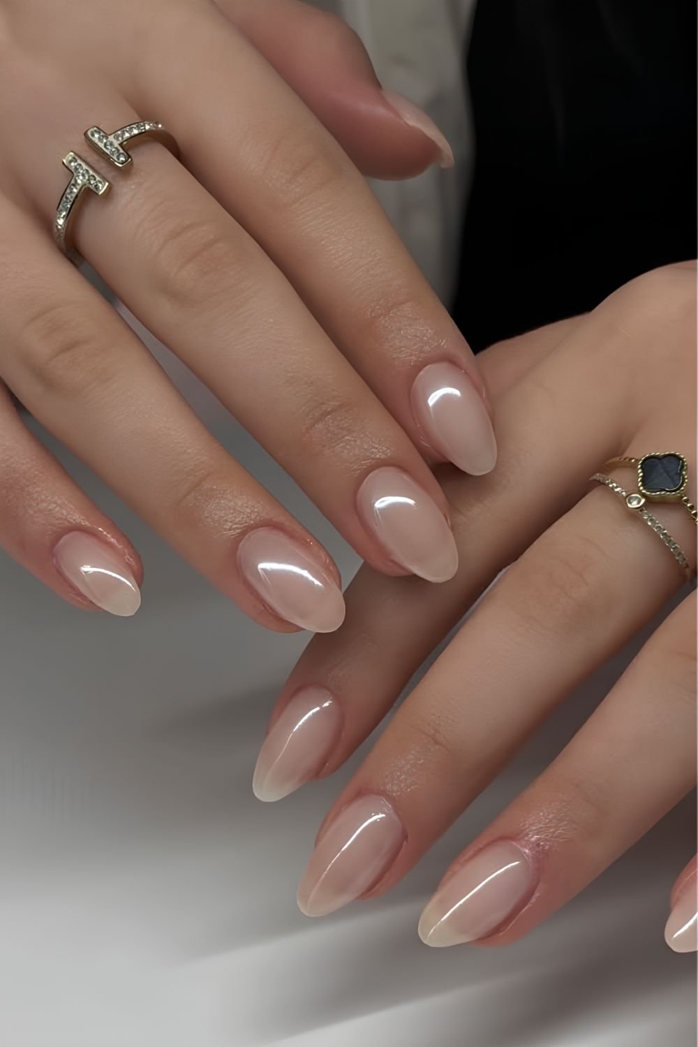 Off-white iridescent pearly chrome nails
