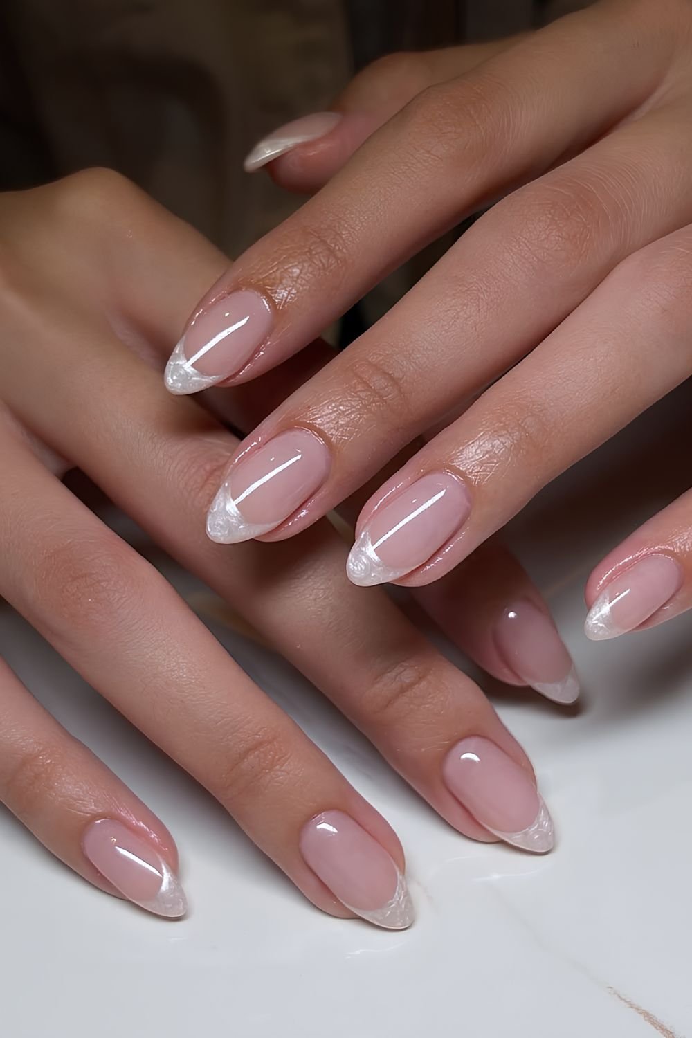 Pearly white French tip nails