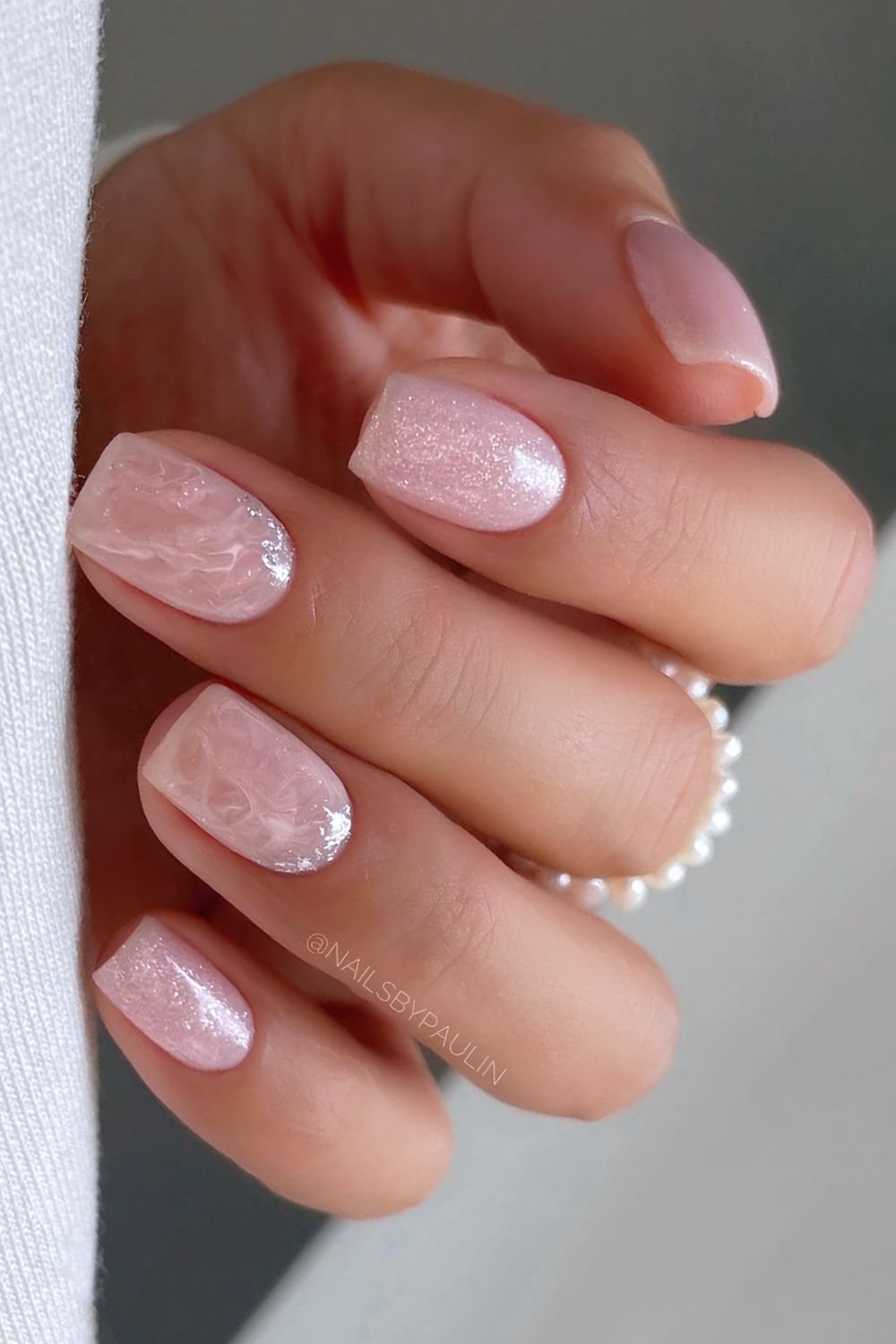 Pink glitter and marble nails combo