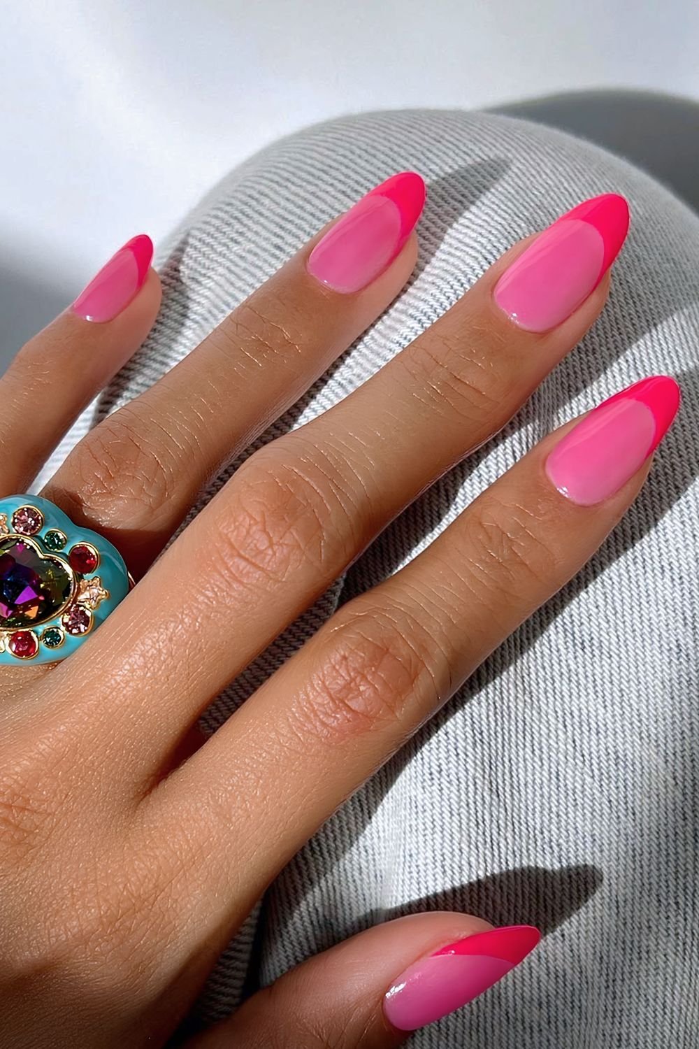 Pink jelly French nails