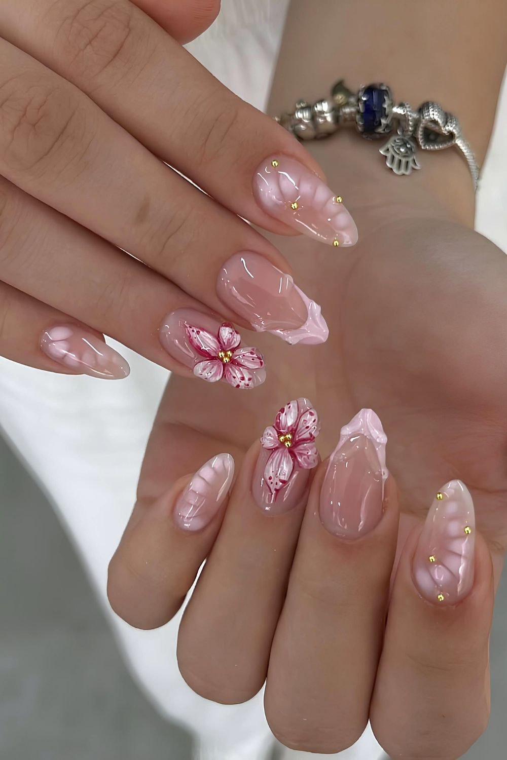 Pink mix and match floral nails