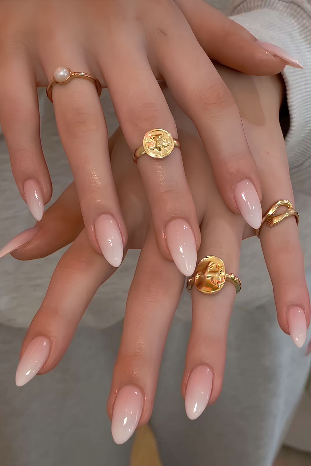 Pink to white ombre nails