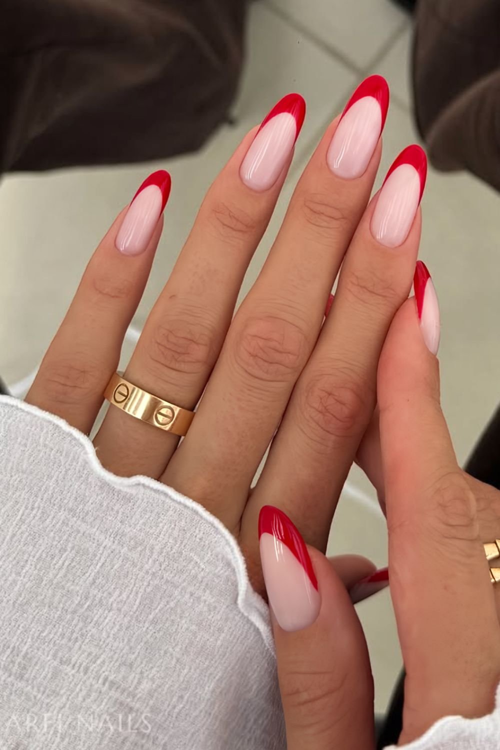 Red French tip nails