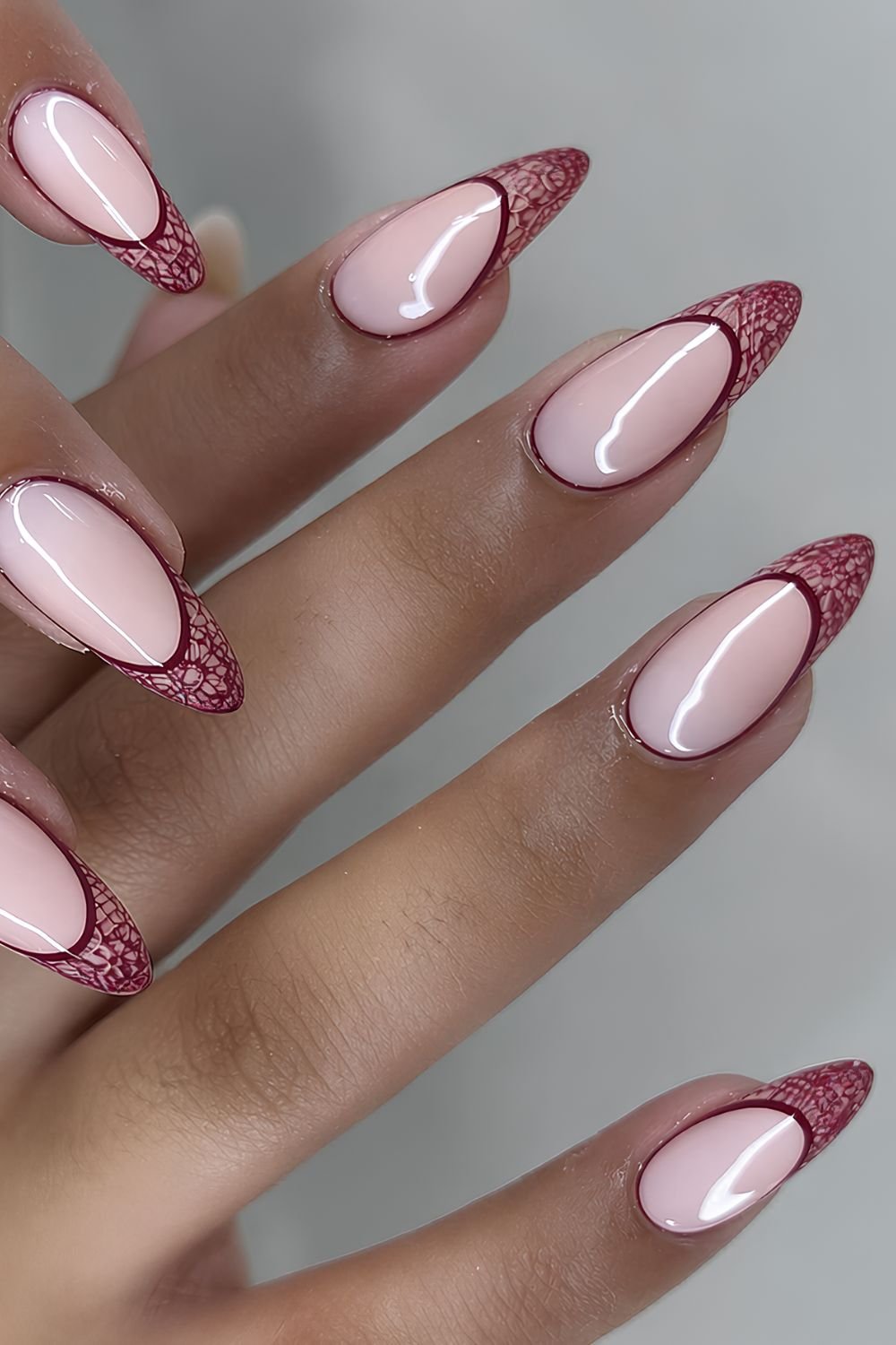 Red lace french tip nails