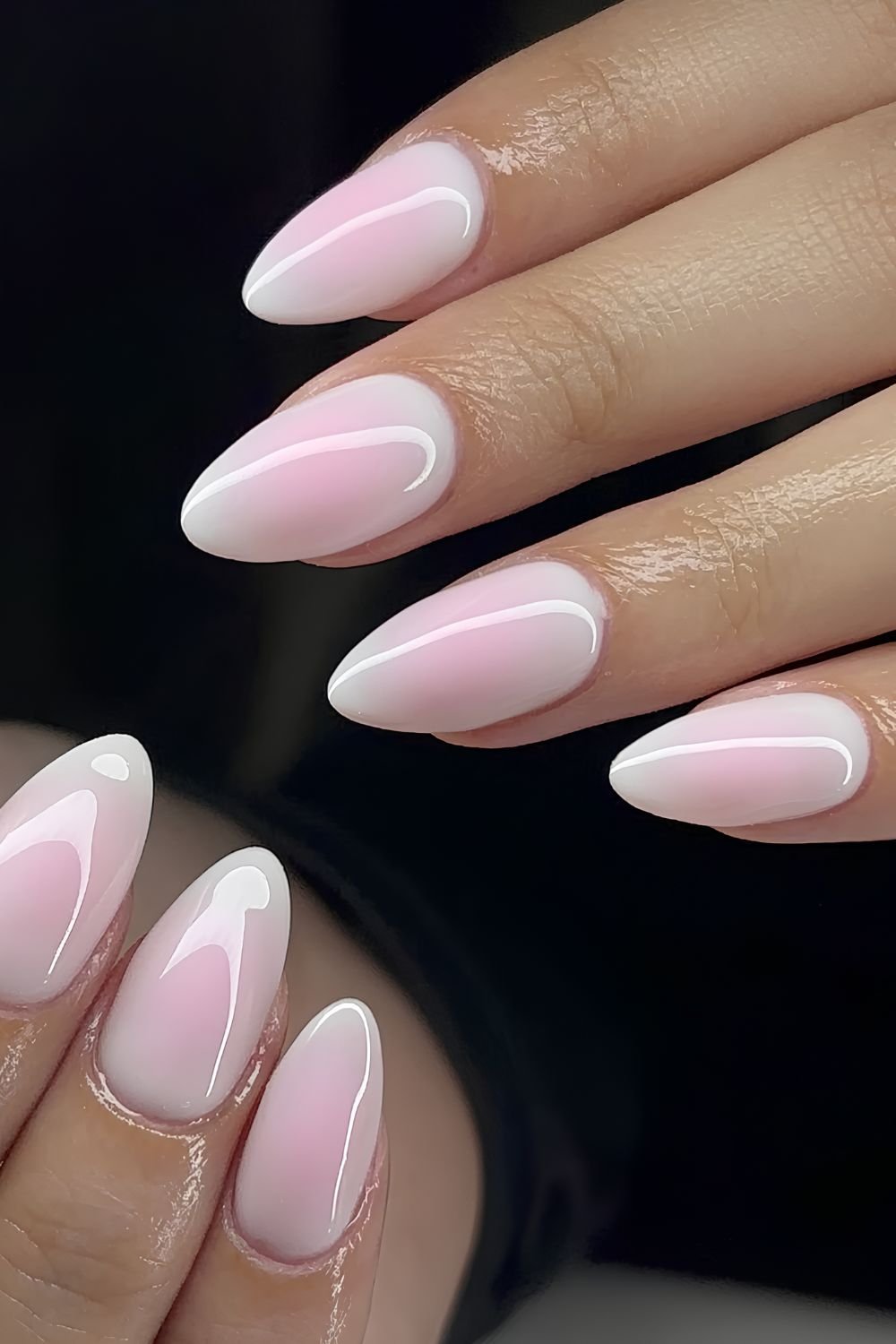Soft blush aura nails in white and pink